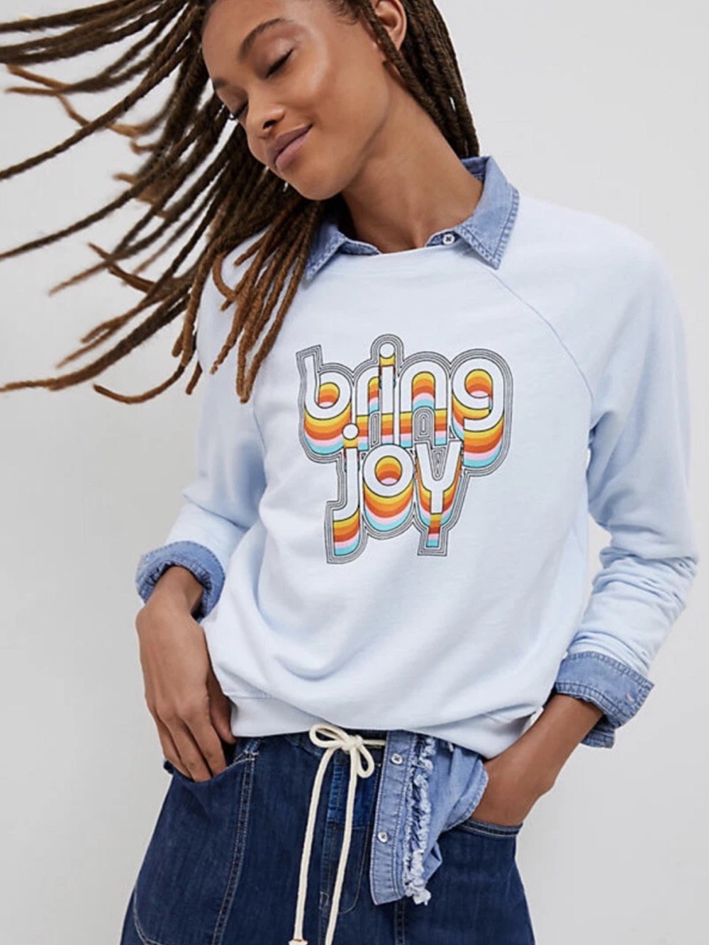 Anthropologie X Back When Bring Joy Graphic
Sweatshirt Retro Light Blue Sz L